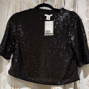 H&M Shimmering Black Sequin Crop Top